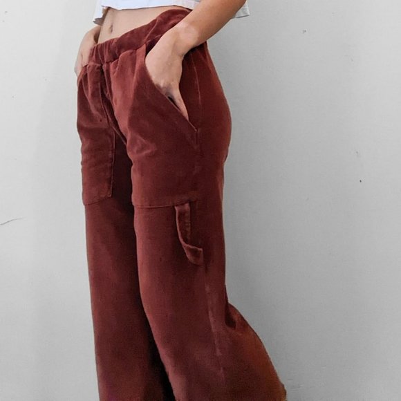 70s burgendy brown corduroy high waisted pants - Picture 2 of 4